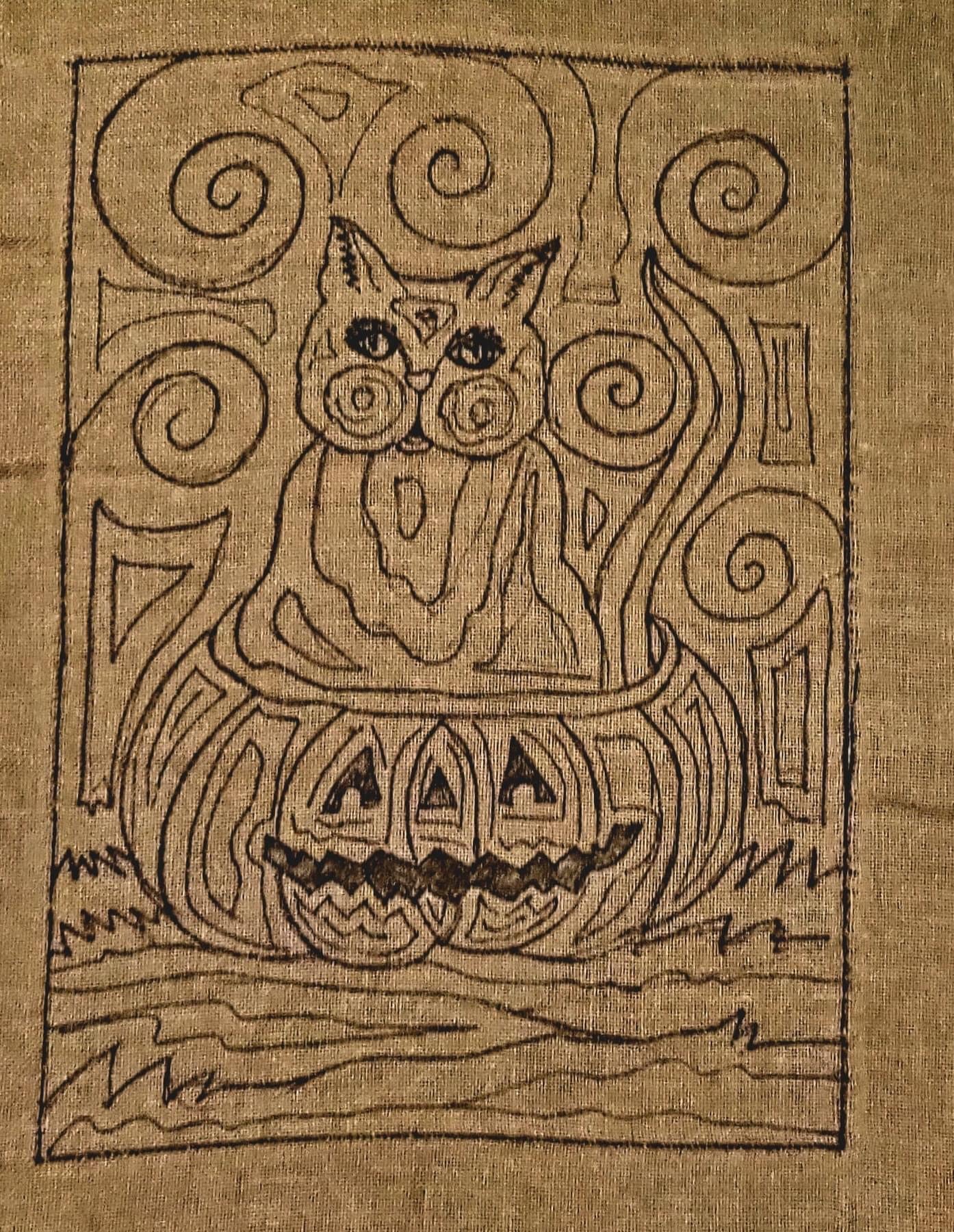 Folk Art Cat in Jack-O-Lantern